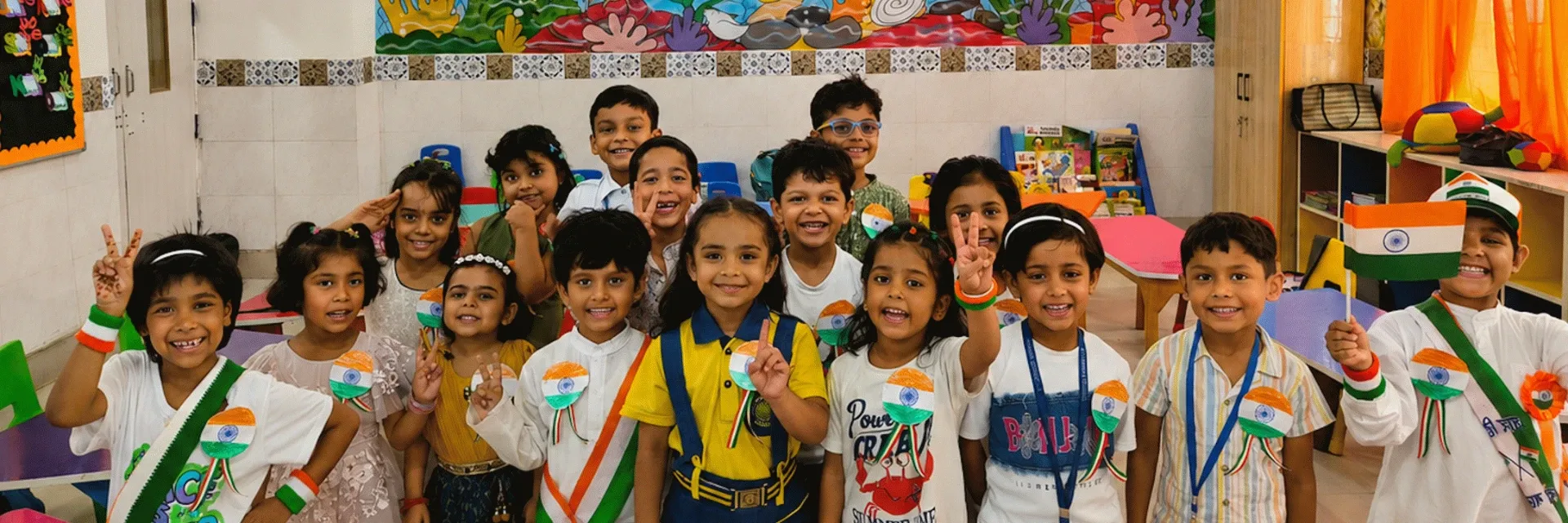 Foundational Stage children celebrating together in their classroom at St. Teresa School